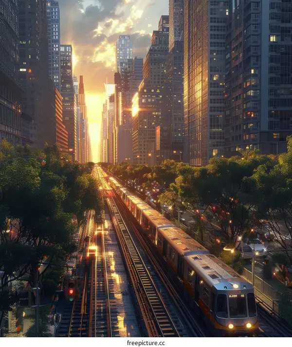 Urban Sunset Subway at Dusk