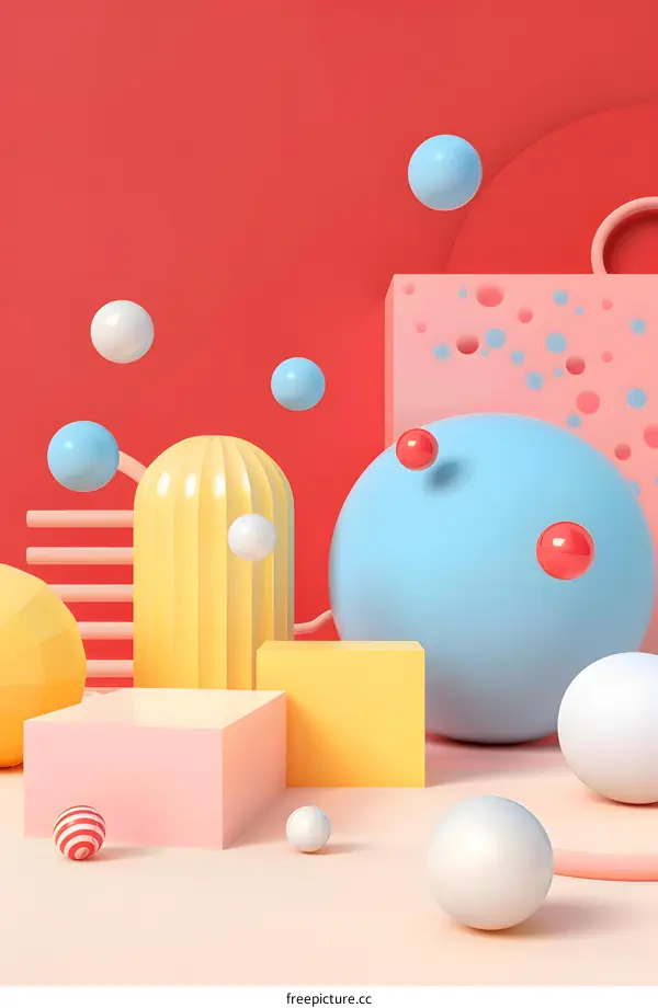 3D Abstract Geometric Shapes and Balls Minimalist Background