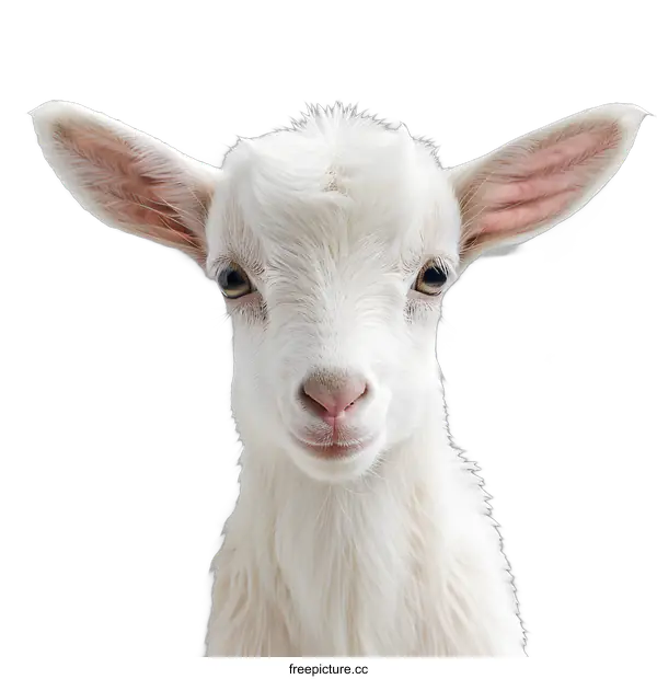 [Transparent Background PNG]White Baby Goat Portrait on a Neutral Background