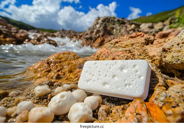 White Rectangular Object On Rocks By Water