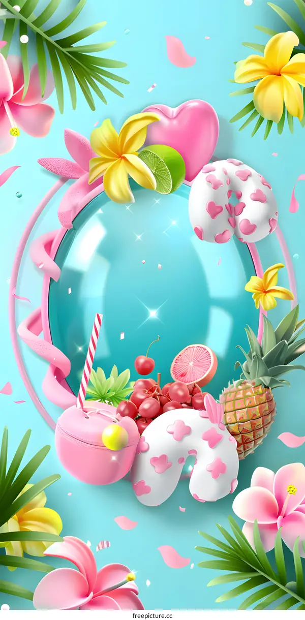 Summer Tropical Fruits and Flowers Illustration