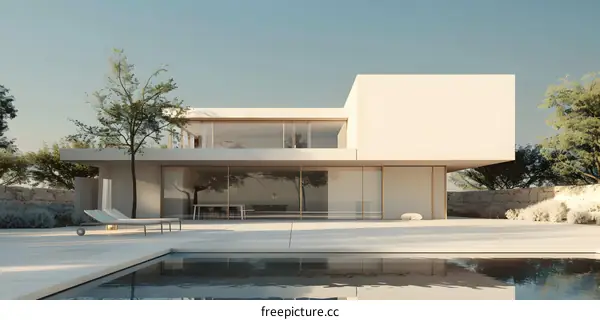 Modern House with Pool and Large Glass Windows