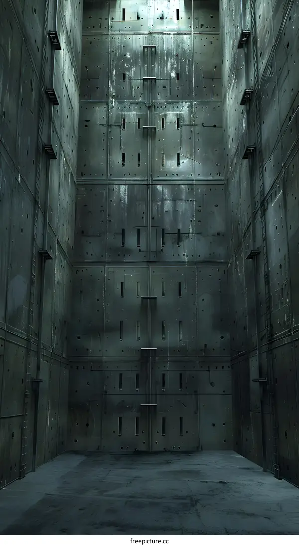 Concrete Room With Metal Ladders and Windows