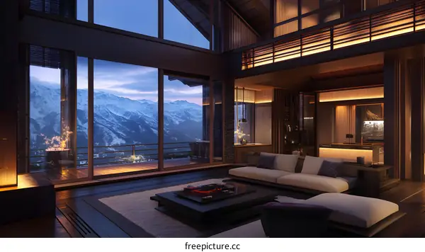 Modern Luxury Living Room with Mountain View