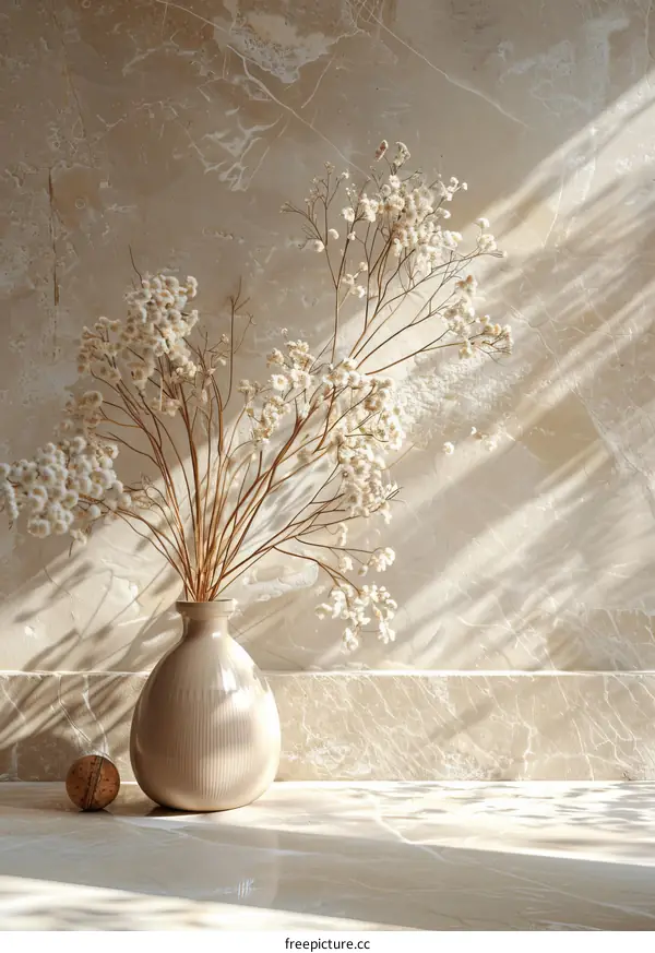 Elegant Dried Flowers in a Light Beige Vase
