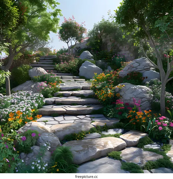 Stone path in a magical forest