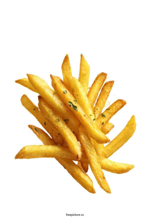 [Transparent Background PNG]Crispy French Fries in Mid-Air