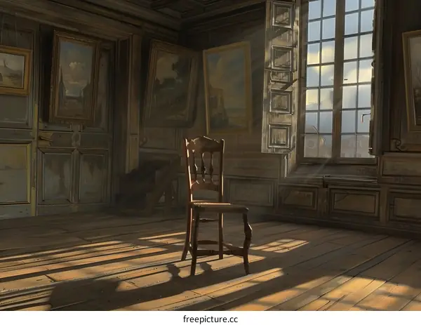 Antique Wooden Chair In A Dusty Room