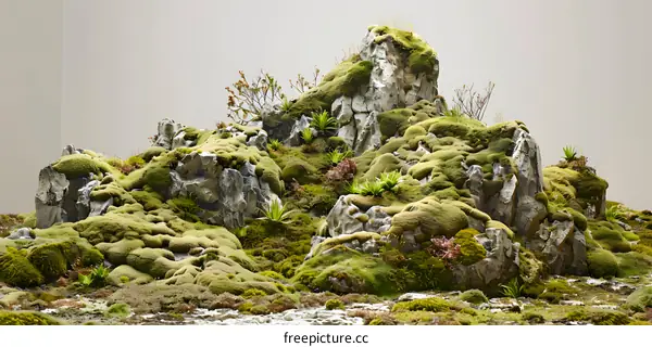 Green Mossy Mountain Rock Landscape
