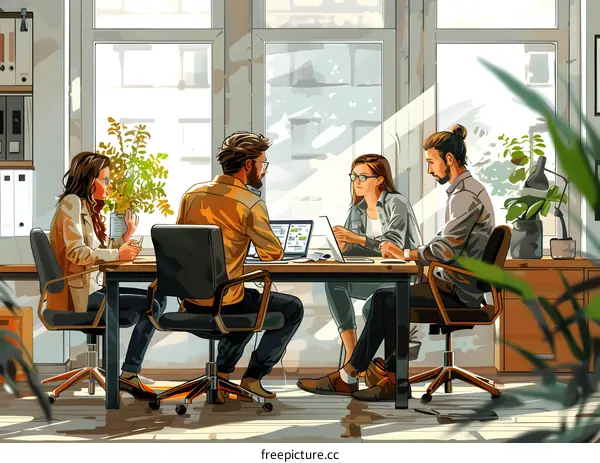 A group of people sitting around a table having a meeting
