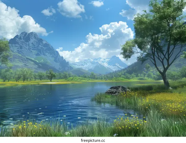 Serene mountain lake landscape