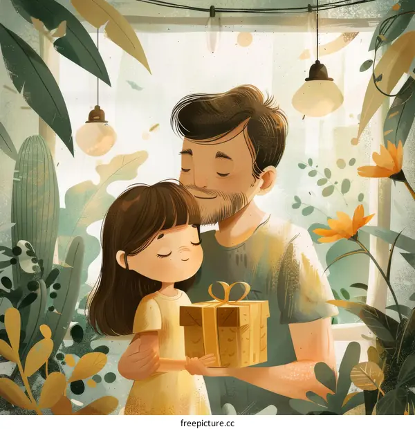 Father's Day. Dad hugging his daughter. 