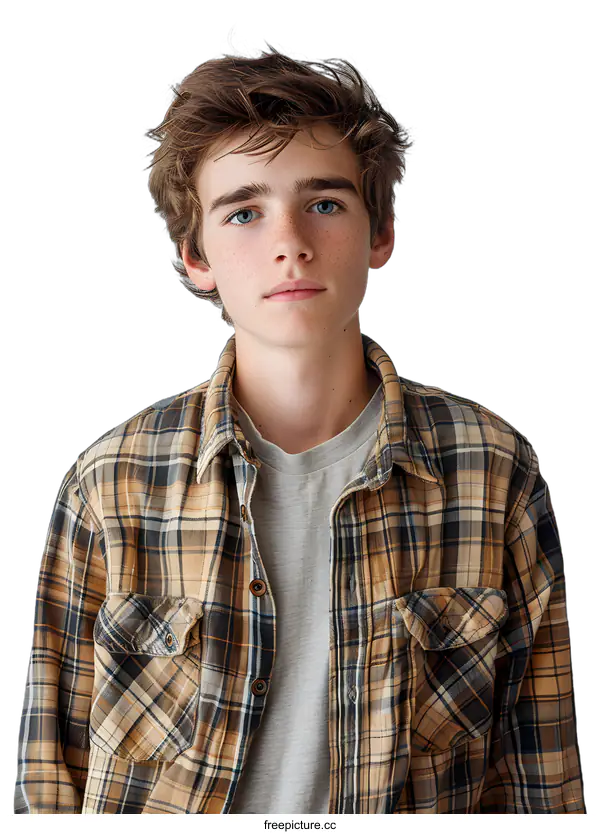 [Transparent Background PNG]Portrait of a Teenage Boy with Freckles