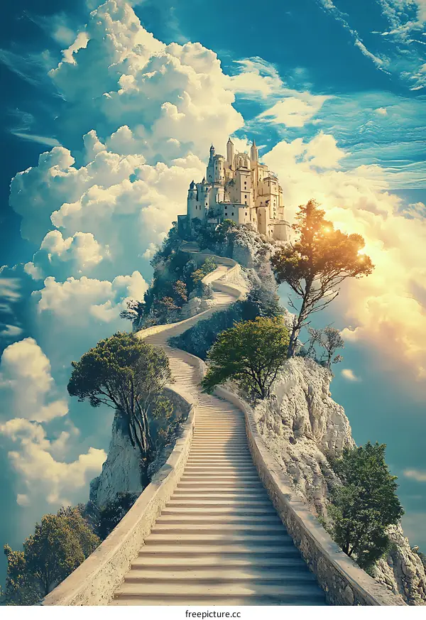 Stone Stairs Leading to a Castle in the Clouds