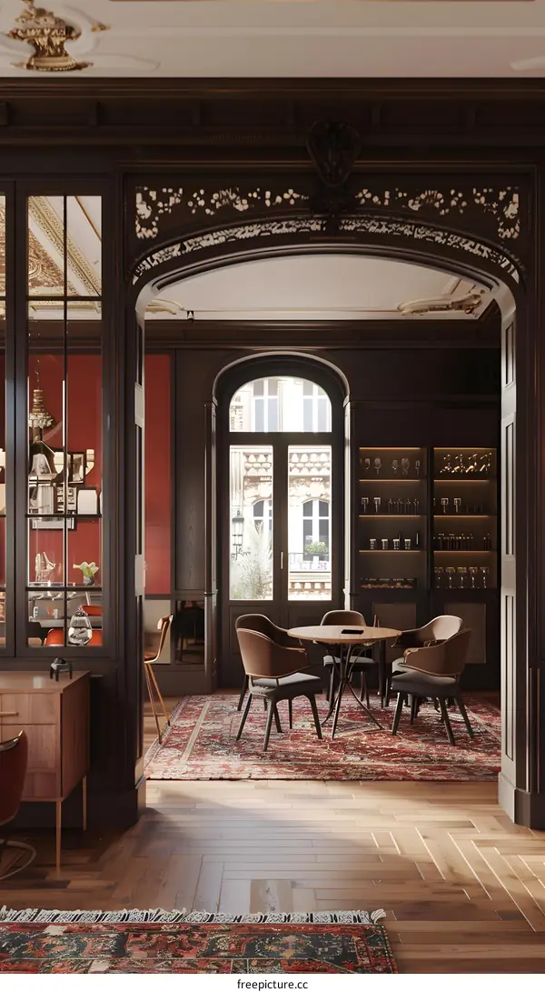 Luxury Interior Design with Dark Wood and Vintage Style