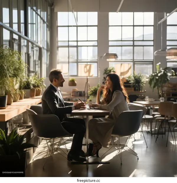 Business meeting in a modern office space with natural light