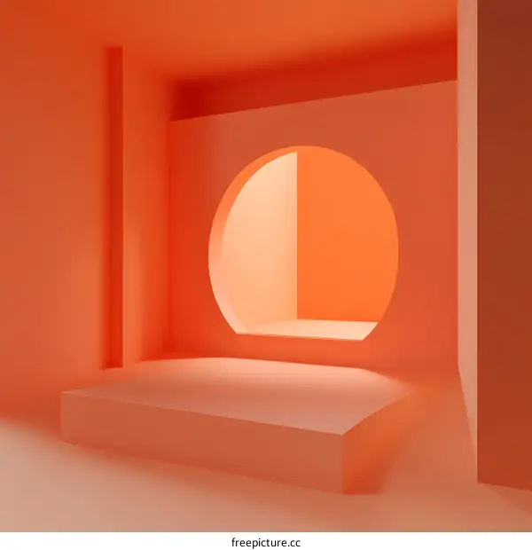Abstract Orange Minimalist Room With Circular Window