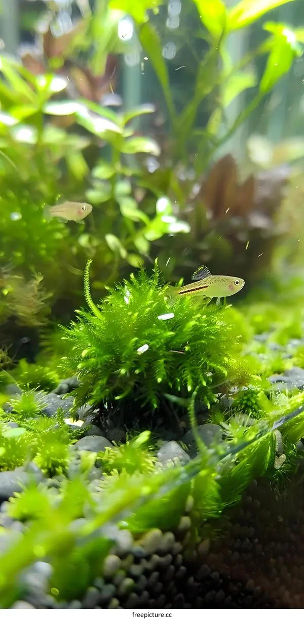 Green Moss with Two Small Fish