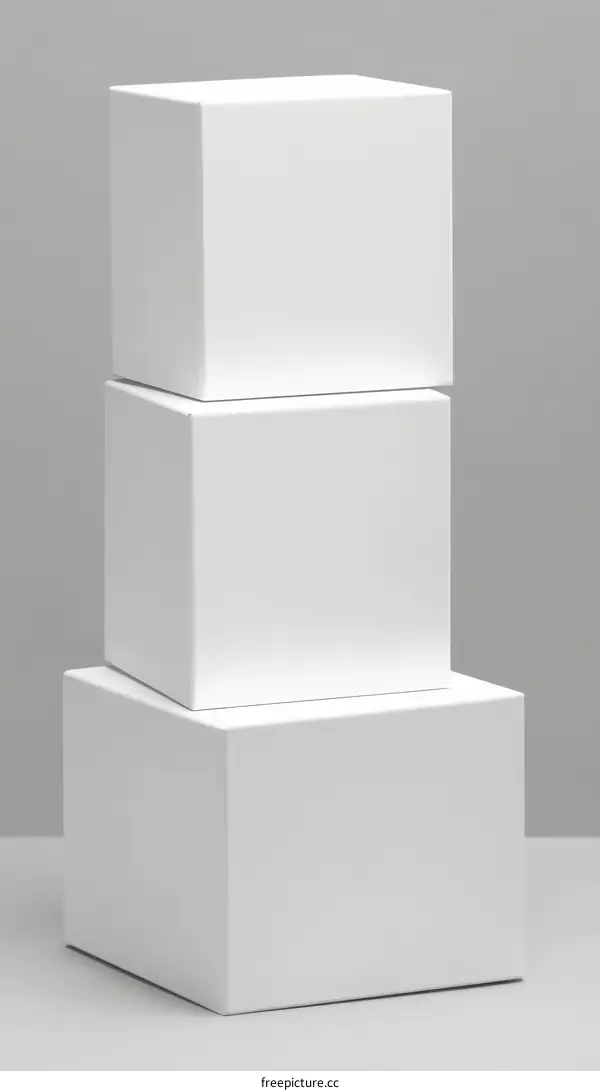 Three White Cubic Boxes Composition