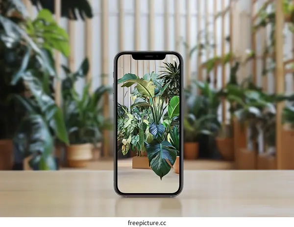 Close Up of a Smartphone Display Showing Plants in a Greenhouse