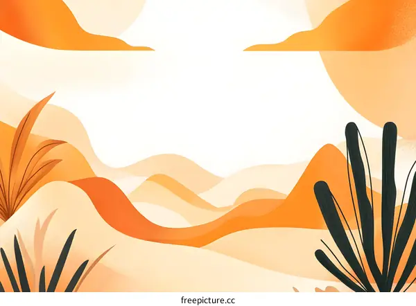 Abstract Background with Orange Hills and Green Plants
