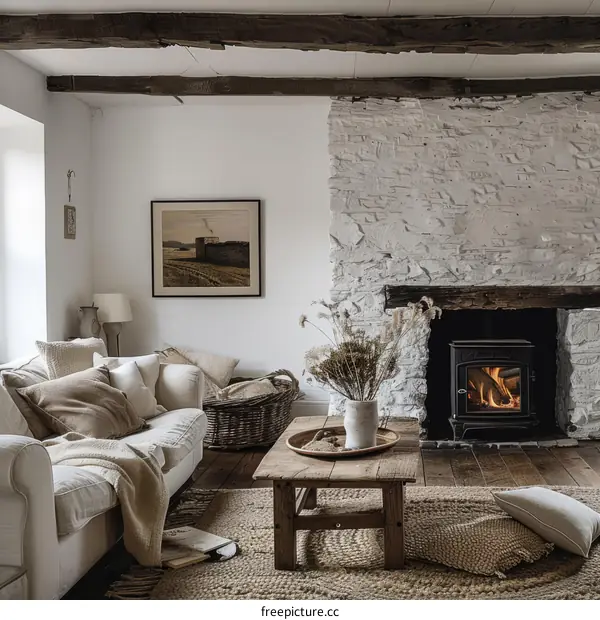 Cozy Country Living Room with Fireplace