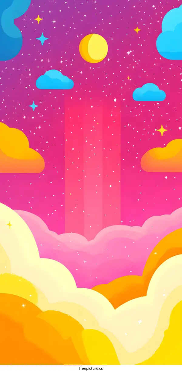 Fantasy Illustration of Sunset Sky With Clouds and Stars