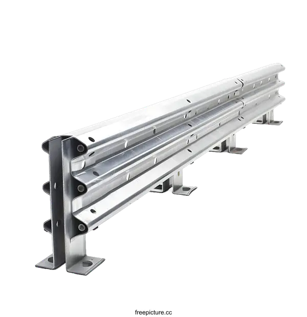 [Transparent Background PNG]Triple Beam Guardrail Steel Barrier Isolated On White Background