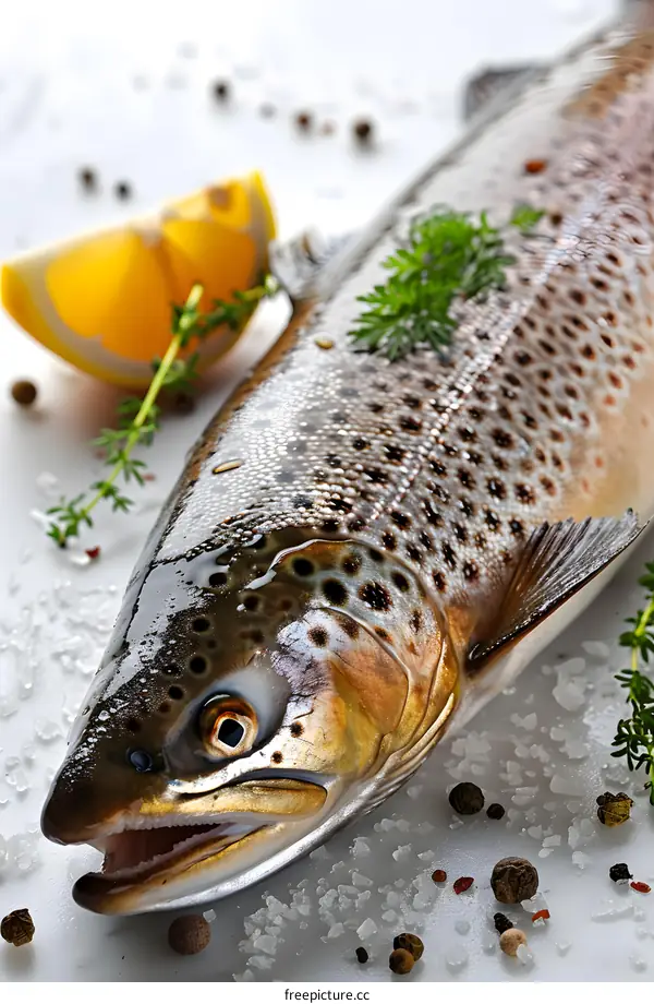 Fresh Brown Trout on a White Background