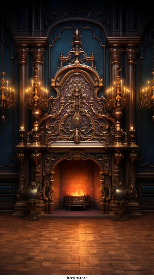 Ornate Fireplace in a Grand Hall