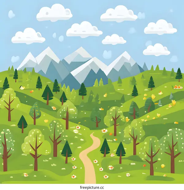 Green Mountain Landscape With Path Illustration