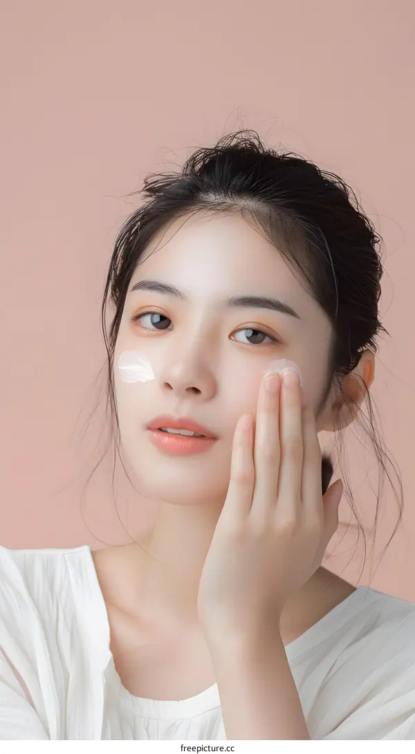 Woman Applying Face Cream on Her Skin