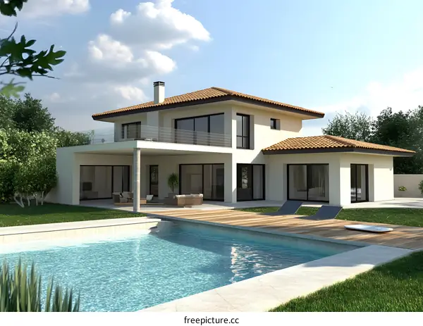 Modern House with Swimming Pool and Patio