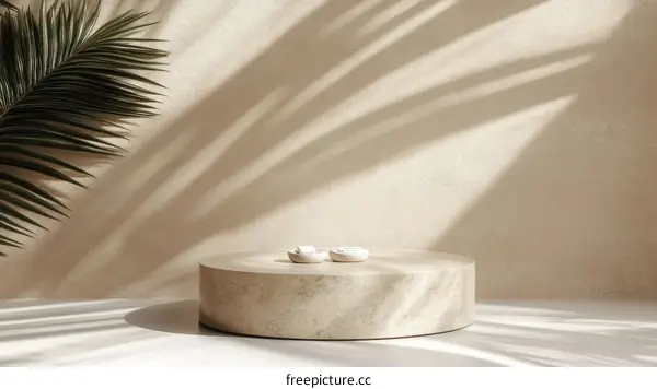 Beige Minimalist Product Display with Palm Leaves