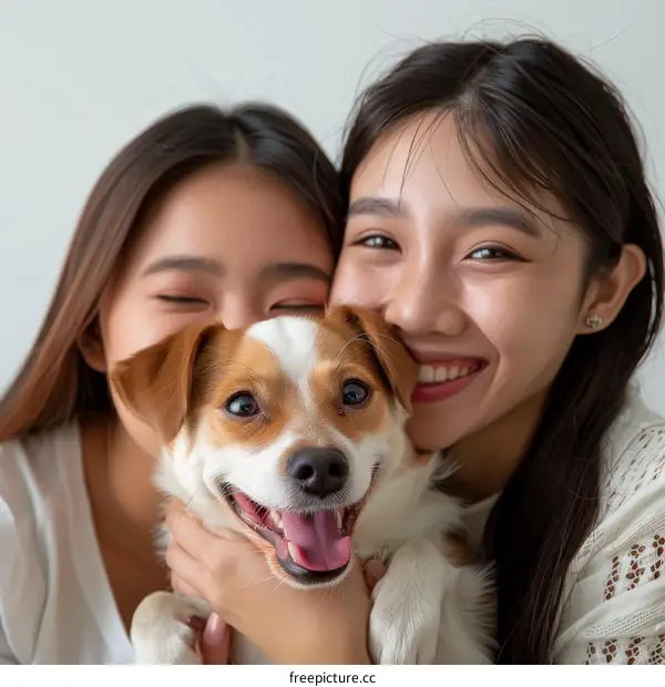 Two Asian women with a small dog