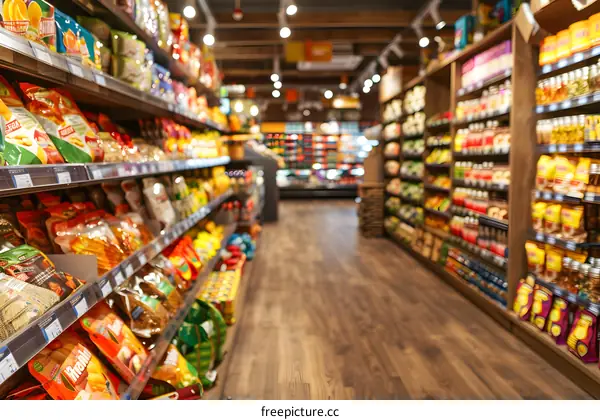 Grocery Store Aisle With Snacks and Food