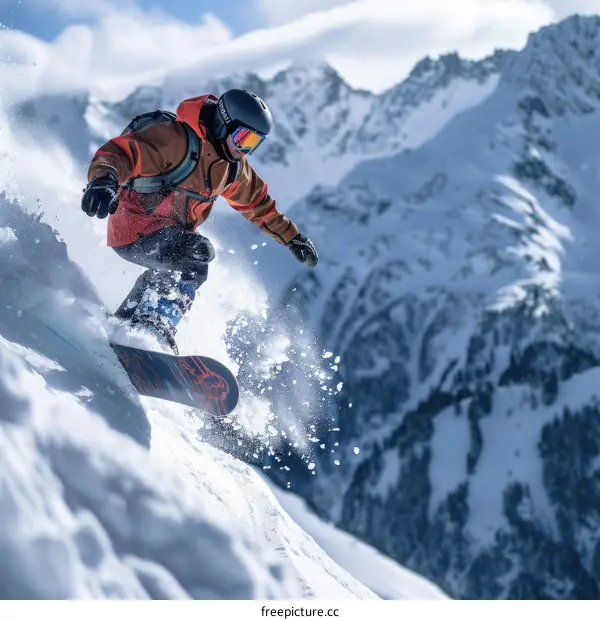 Man snowboarding down a steep mountain slope