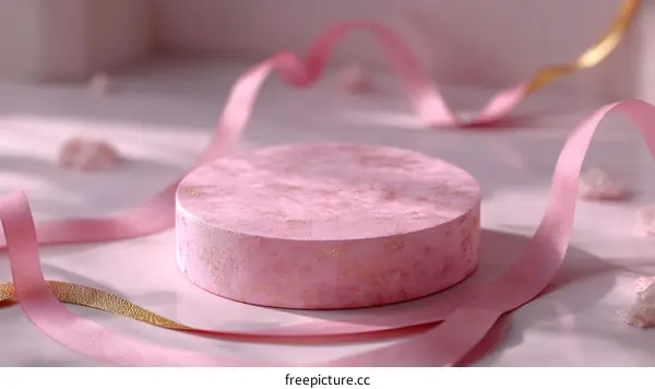 Pink Abstract Display Podium with Golden Ribbon