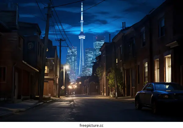 Toronto at night with CN Tower in the background