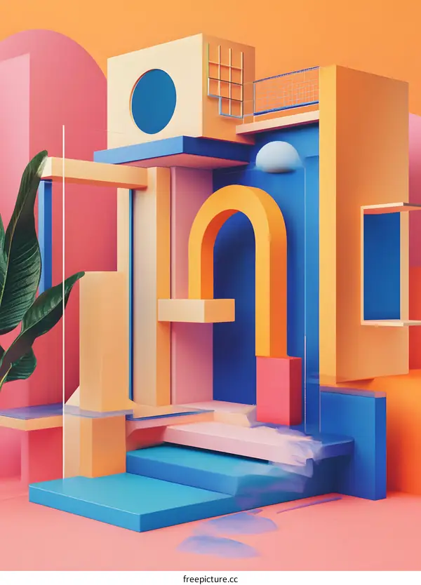 Abstract 3D Geometric Shapes with Colorful Architecture