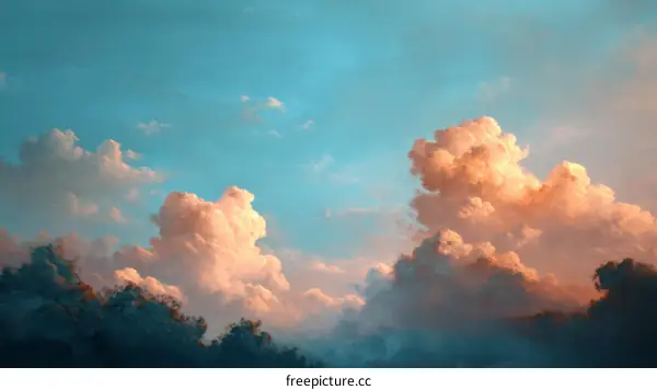 Beautiful Sky with Fluffy Clouds