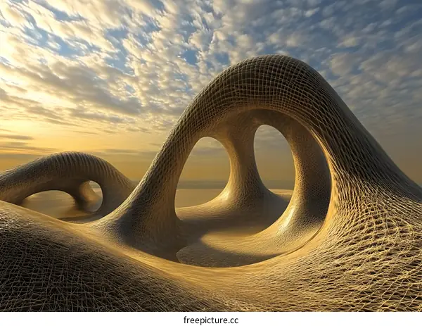 Abstract 3D Architectural Structure with a Cloudy Sky