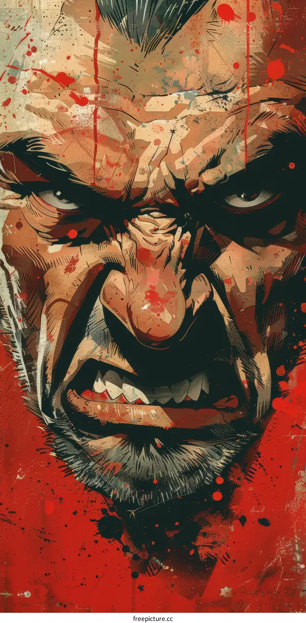 A close up of a mans face with blood splattered on it