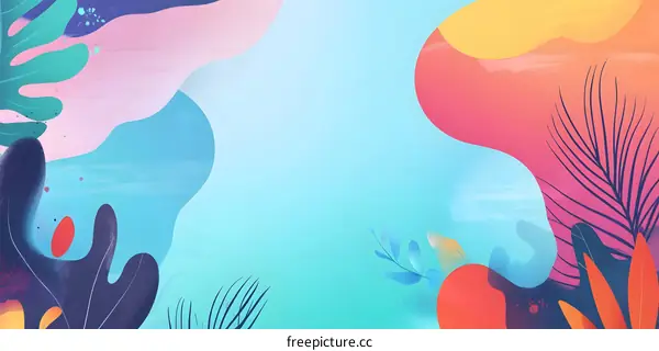 Abstract Colorful Background with Summer Vibes and  Tropical Plants