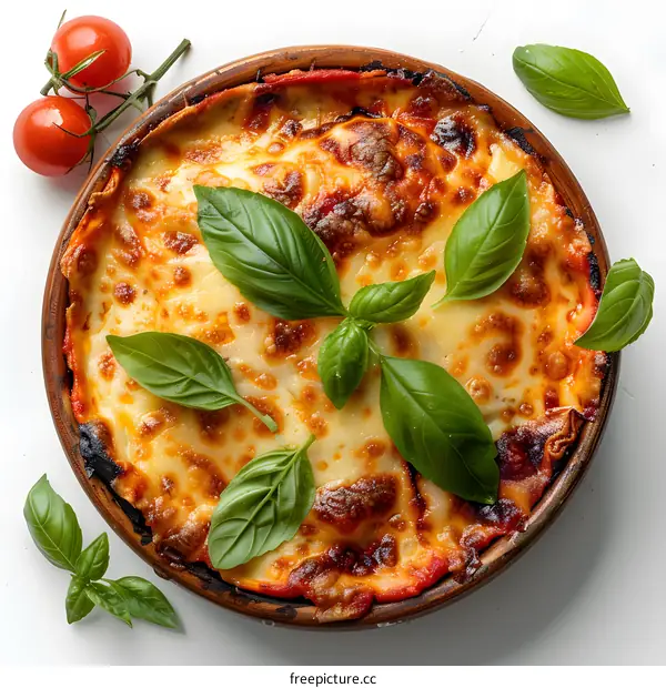 Overhead View of a Lasagna in a Round Dish