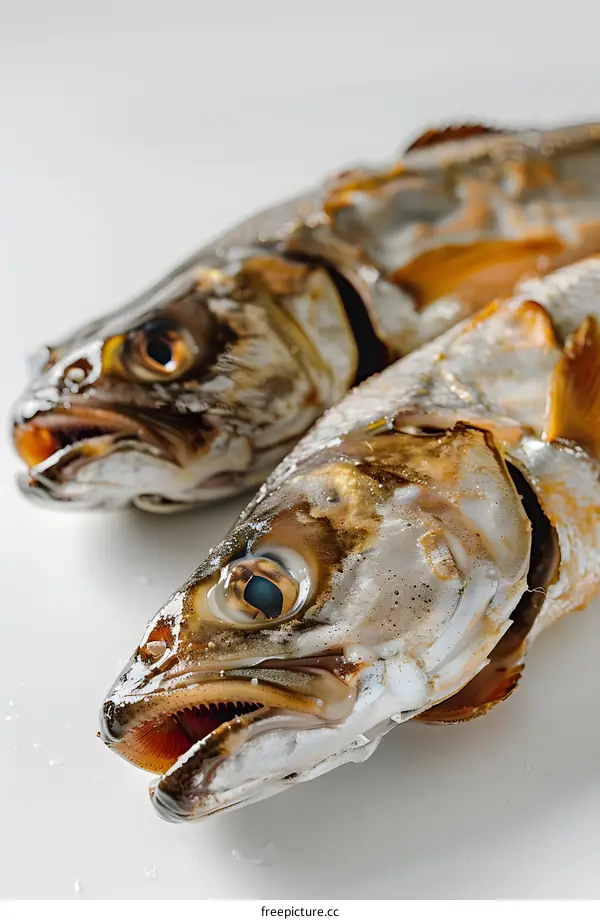 Two dead fish on a white background
