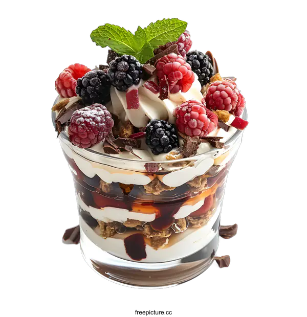 [Transparent Background PNG]A parfait of fresh berries and cream