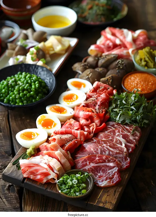 A delicious platter of various types of meat, eggs, and vegetables