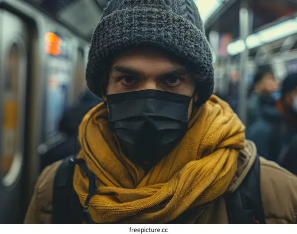 Portrait of a Man Wearing a Beanie and a Face Mask