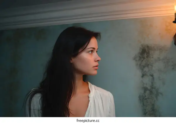 Woman Profile Against a Weathered Wall